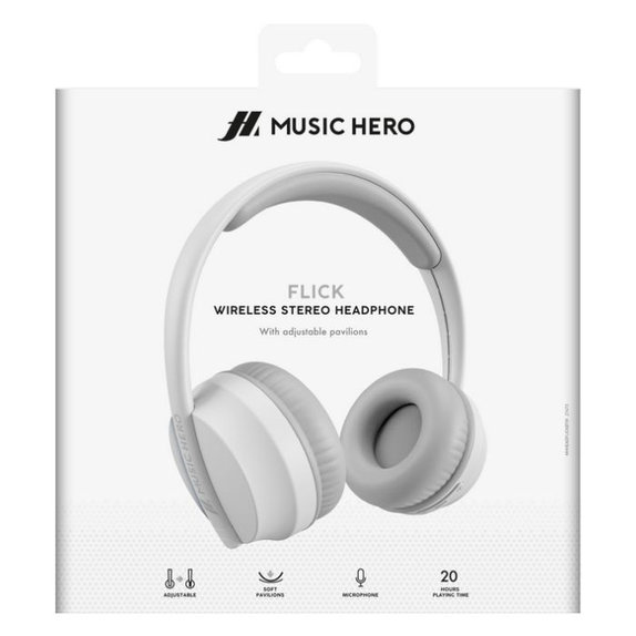 Music Hero - Stereo Vezeték Nélküli fejhallgató Skidup egy mikrofonnal, fehér