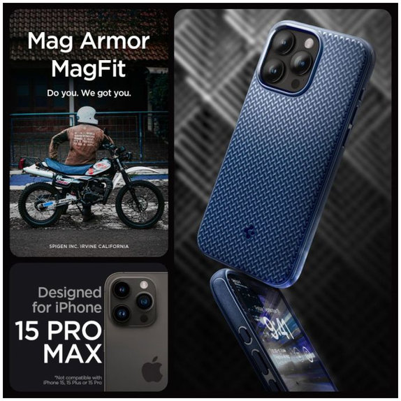 Spigen - Tok Mag Armor á MagSafe-el - iPhone 15 Pro Max, Navy Blue