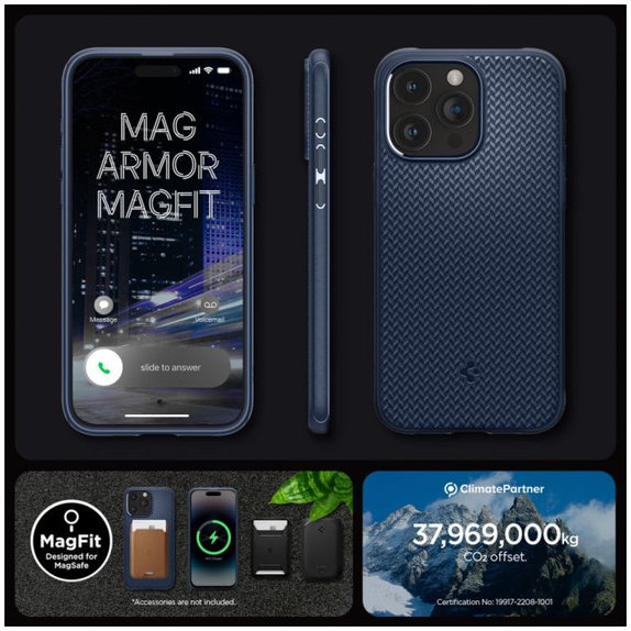 Spigen - Tok Mag Armor á MagSafe-el - iPhone 15 Pro Max, Navy Blue