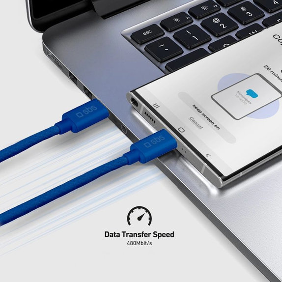 SBS - Kábel USB-C/USB-C, 60W, PD, 1.5m, kék