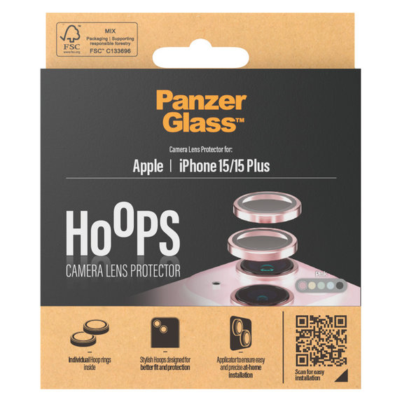 Kameralencse-védő Hoops iPhone 15/15 Plus készülékhez, Rózsaszín, PanzerGlass
