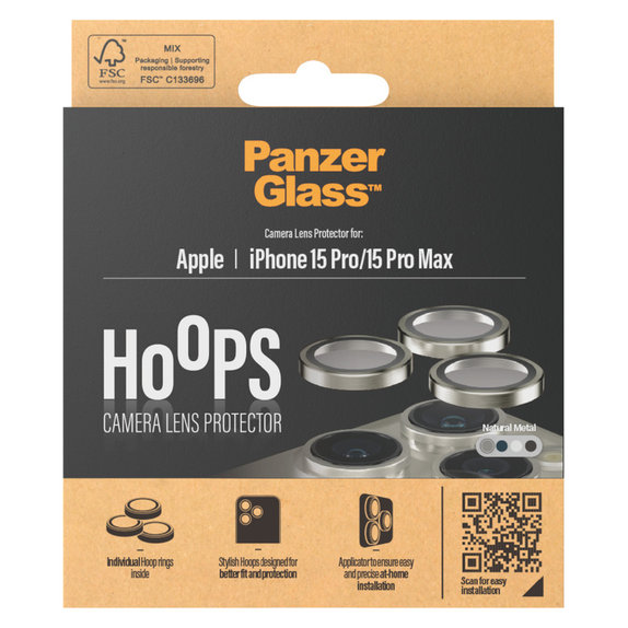 Kameralencse-védő Hoops iPhone 15 Pro/15 Pro Max készülékhez, Natural Metal, PanzerGlass
