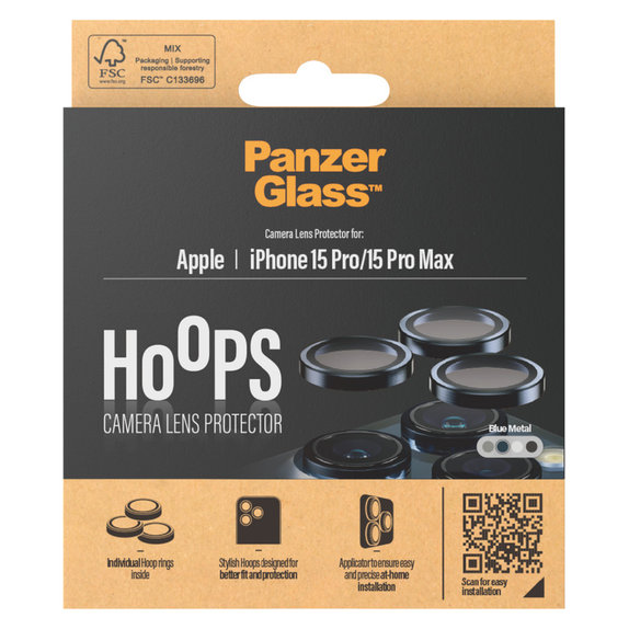 Kameralencse-védő Hoops iPhone 15 Pro/15 Pro Max készülékhez, Blue Metal, PanzerGlass