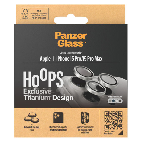 Kameralencse-védő Hoops iPhone 15 Pro/15 Pro Max készülékhez, White Titanium, PanzerGlass