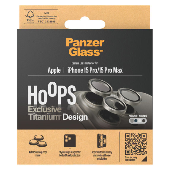 Kameralencse-védő Hoops iPhone 15 Pro/15 Pro Max készülékhez, Natural Titanium, PanzerGlass