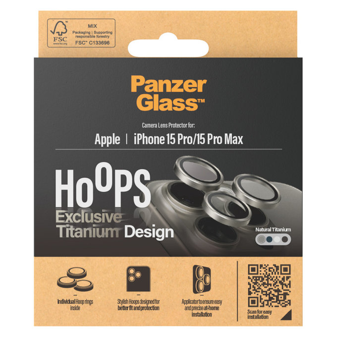 Kameralencse-védő Hoops iPhone 15 Pro/15 Pro Max készülékhez, Natural Titanium, PanzerGlass