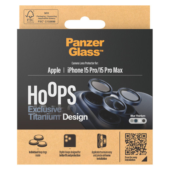 Kameralencse-védő Hoops iPhone 15 Pro/15 Pro Max készülékhez, Blue Titanium, PanzerGlass