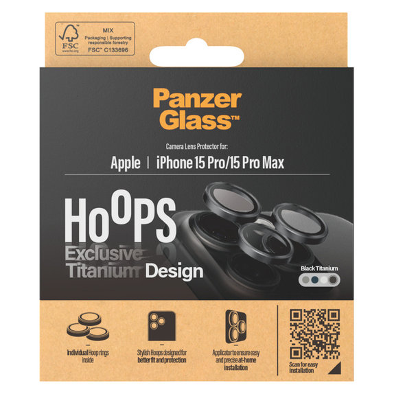 Kameralencse-védő Hoops iPhone 15 Pro/15 Pro Max készülékhez, Black Titanium, PanzerGlass