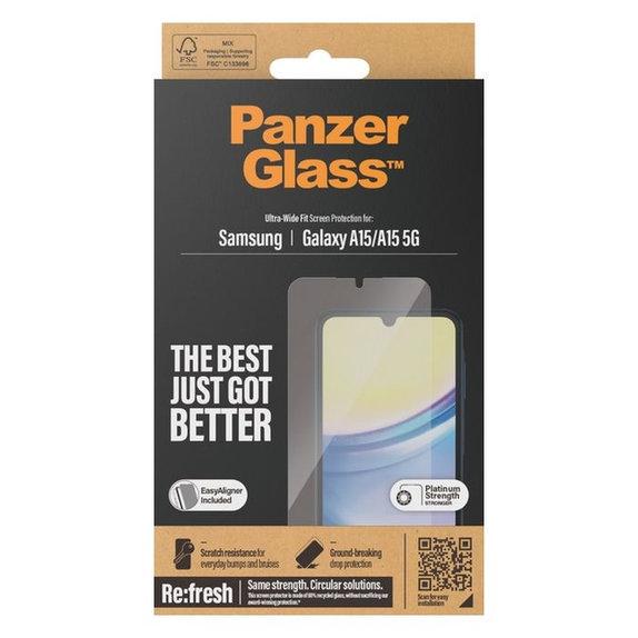 PanzerGlass - Edzett üveg Re:fresh UWF az applikátorral - Samsung Galaxy A15 5G, fekete