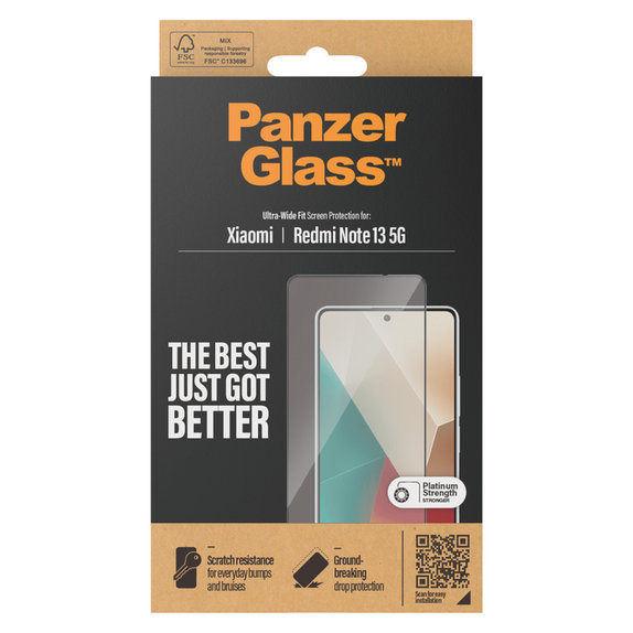 Edzett üveg UWF Xiaomi Redmi Note 13 készülékhez, Fekete, PanzerGlass