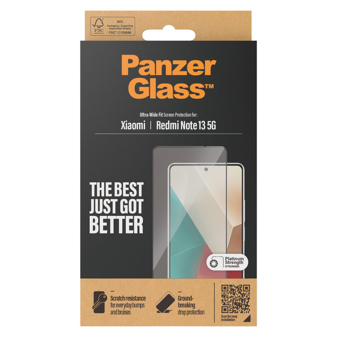 Edzett üveg UWF Xiaomi Redmi Note 13 készülékhez, Fekete, PanzerGlass