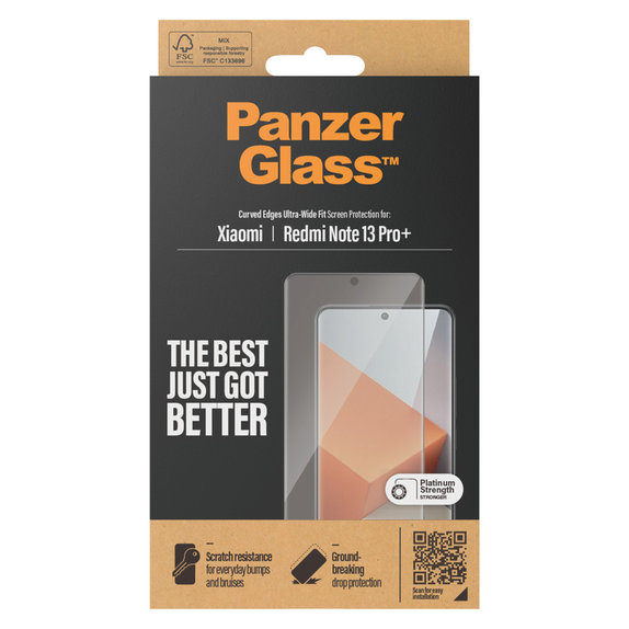 Edzett üveg UWF Xiaomi Redmi Note 13 Pro+ készülékhez, Fekete, PanzerGlass
