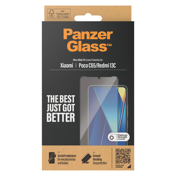 Edzett üveg UWF Xiaomi Redmi 13C készülékhez, Fekete, PanzerGlass