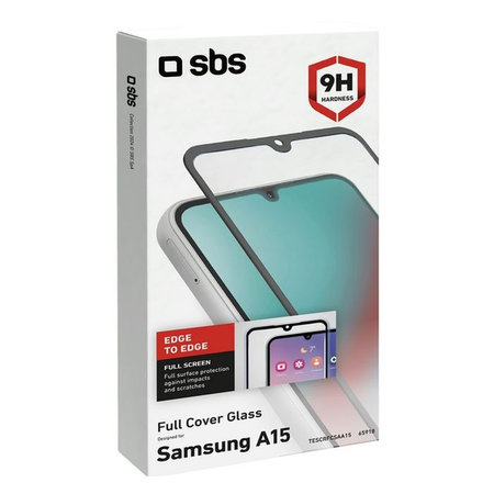 SBS - Edzett üveg Full Cover - Samsung Galaxy A15 5G, fekete