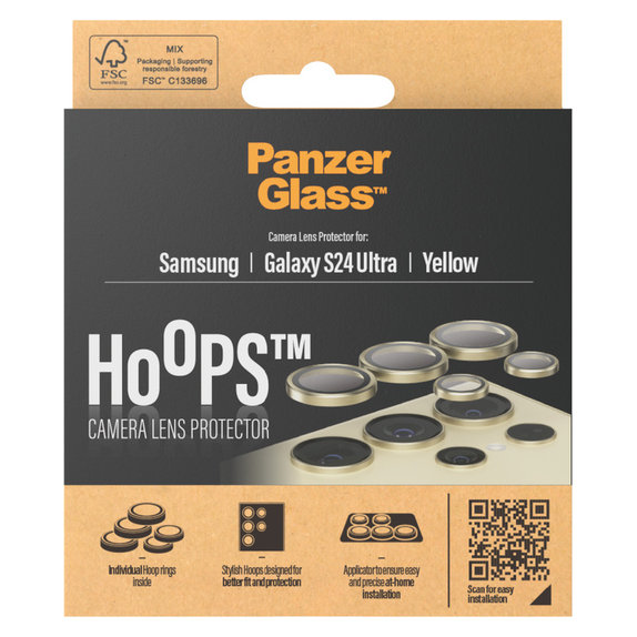 Kameralencse-védő Hoops Samsung Galaxy S24 Ultra készülékhez, Sárga, PanzerGlass