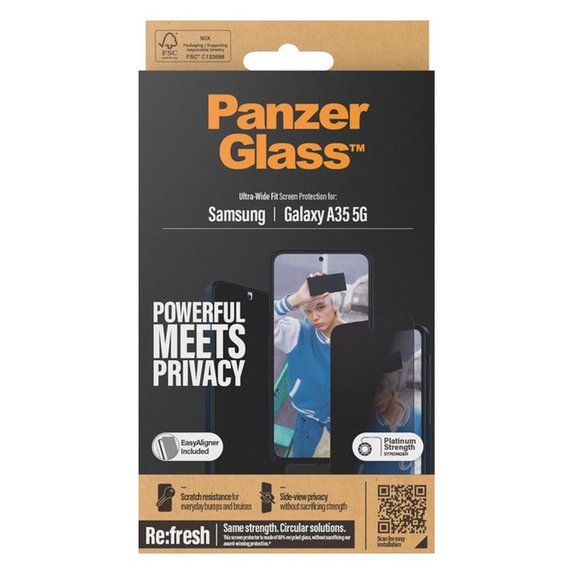 PanzerGlass - Edzett üveg Re:Fresh UWF Privacy az applikátorral - Samsung Galaxy A35, fekete