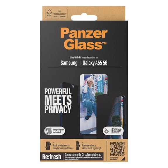 PanzerGlass - Edzett üveg Re:Fresh UWF Privacy az applikátorral - Samsung Galaxy A55, fekete