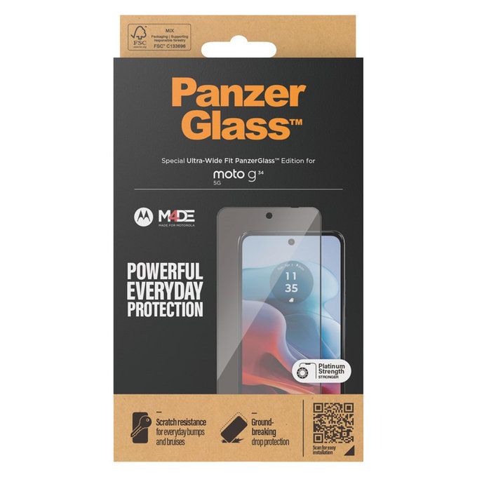 Edzett üveg UWF Motorola Moto G34 készülékhez, Fekete, PanzerGlass