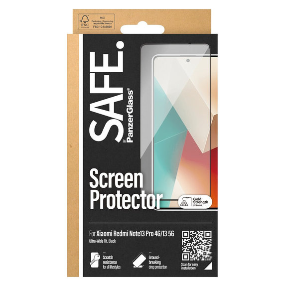 Edzett üveg UWF Xiaomi Redmi Note 13 4G készülékhez, Fekete, SAFE by PanzerGlass