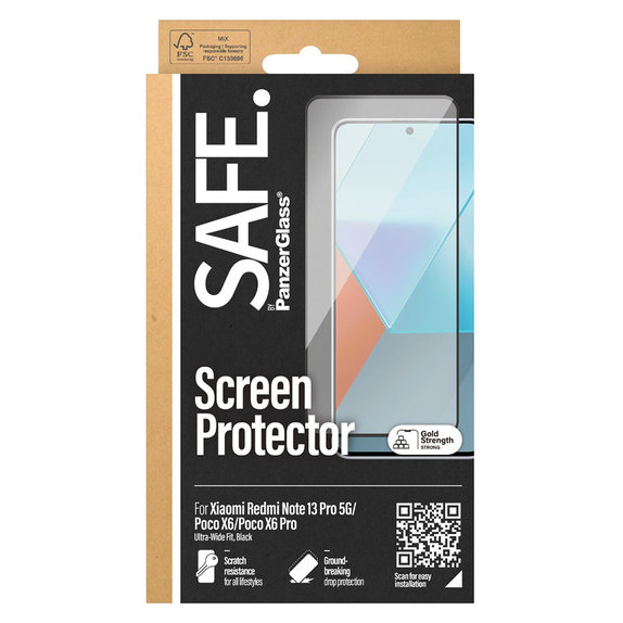 Edzett üveg UWF Xiaomi Redmi Note 13 Pro 5G készülékhez, Fekete, SAFE by PanzerGlass