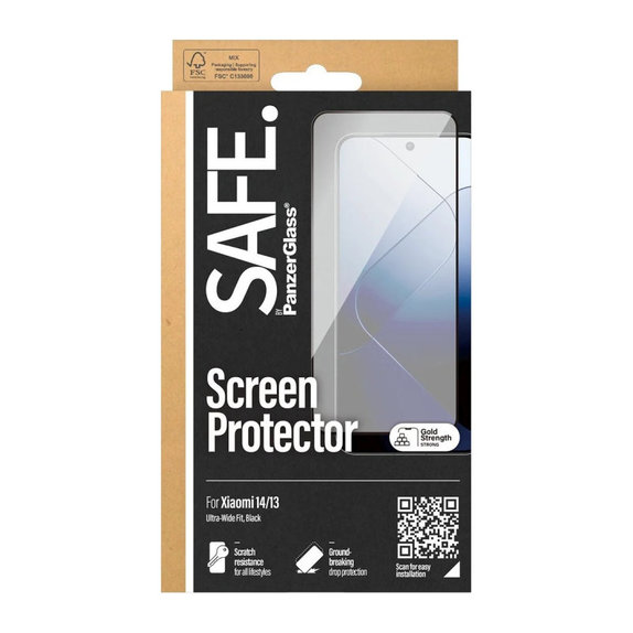 Edzett üveg UWF Xiaomi 14/13 készülékhez, Fekete, SAFE by PanzerGlass