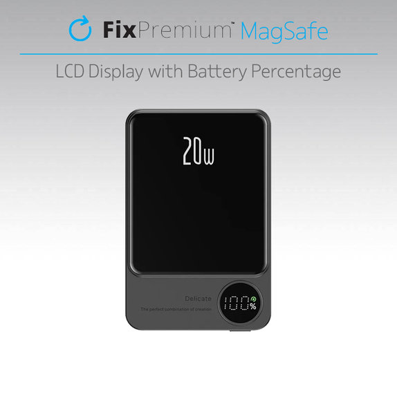 FixPremium - MagSafe Powerbank LCD kijelzővel 10 000mAh, fekete