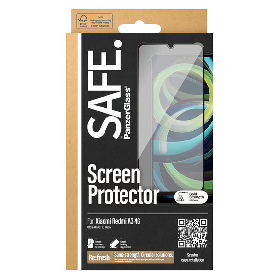 Edzett üveg UWF Xiaomi Redmi A3 készülékhez, Fekete, SAFE by PanzerGlass
