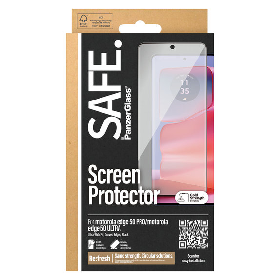 Edzett üveg UWF Motorola Edge 50 Pro készülékhez, Fekete, SAFE by PanzerGlass