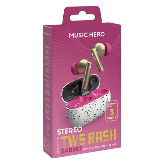 Music Hero - Vezeték Nélküli fejhallgató TWS RASH, fantasy pink