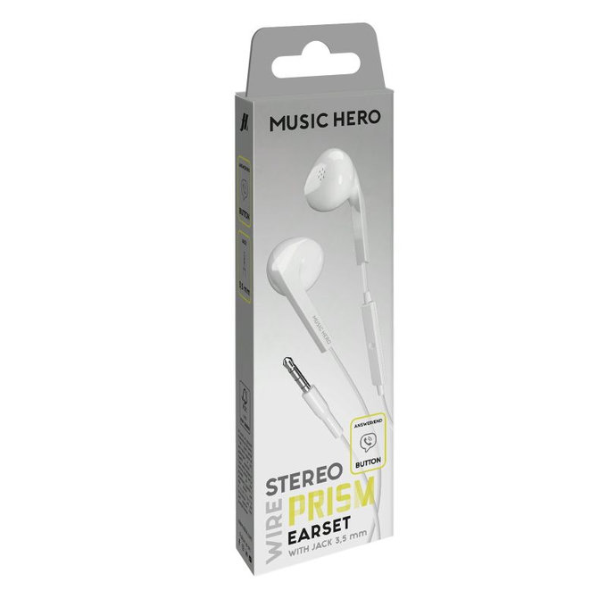 Music Hero - Fejhallgató PRISM, 3.5mm jack, fehér