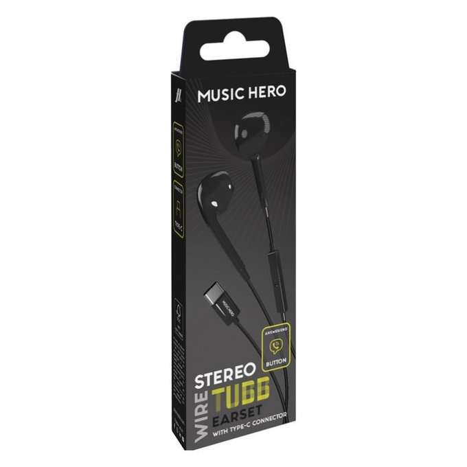 Music Hero - fejhallgató TUBB, USB-C, fekete