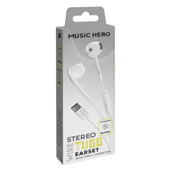 Music Hero - fejhallgató TUBB, USB-C, fehér