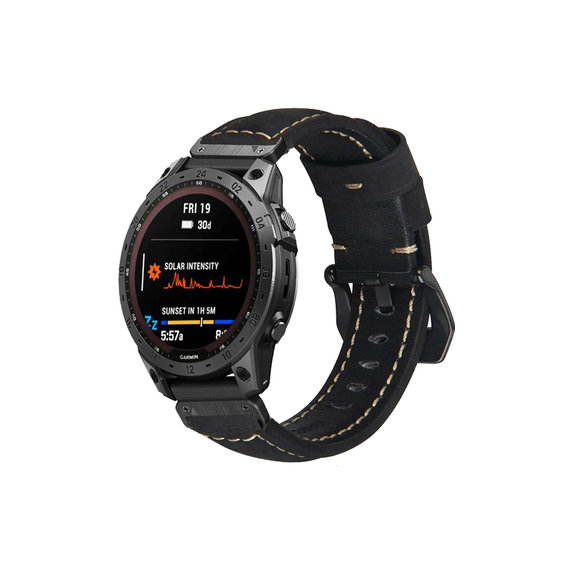 FixPremium - Bőrszíj Garminhoz (QuickFit 22mm), fekete