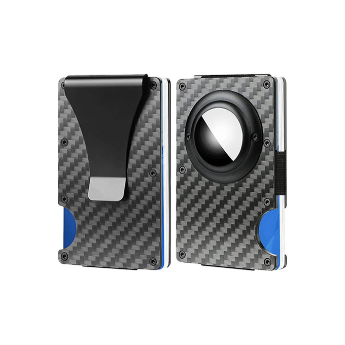 FixPremium - AirTag Carbon pénztárca klippel, fekete színben