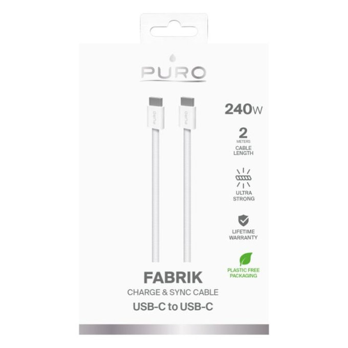 PURO - USB-C Kábel / USB-C, 240W, Fabrik FABK4, 2 m, fehér