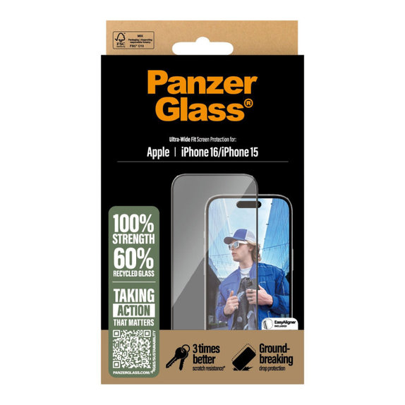 UWF edzett üveg applikátorral iPhone 16/15 készülékhez, Fekete, PanzerGlass