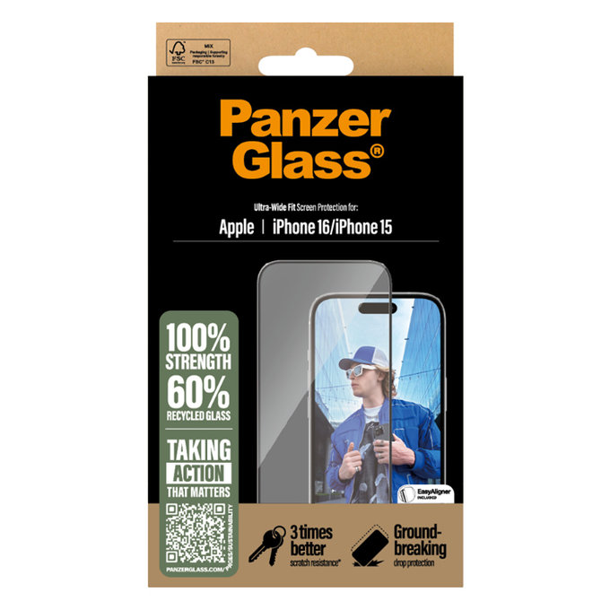 PanzerGlass - Edzett Üveg UWF az applikátorral - iPhone 16, tiszta