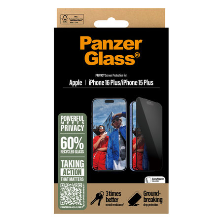 PanzerGlass - Edzett Üveg UWF Privacy az applikátorral - iPhone 16 Plus, fekete