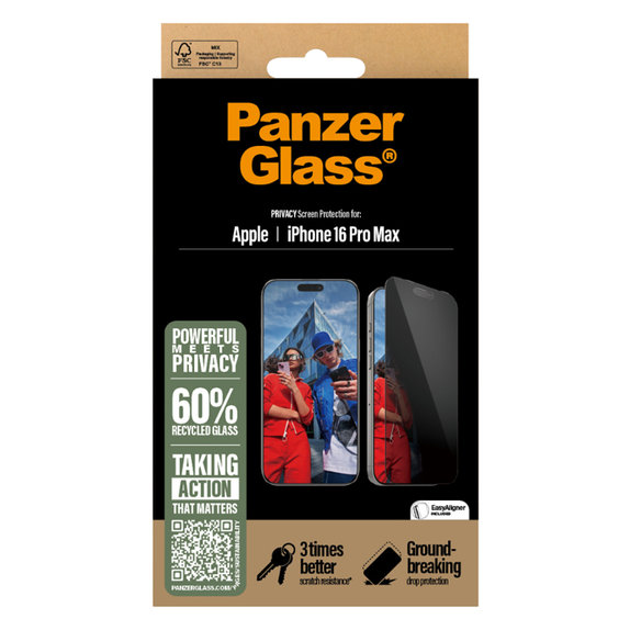 PanzerGlass - Edzett Üveg UWF Privacy az applikátorral - iPhone 16 Pro Max, fekete
