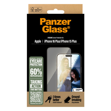 PanzerGlass - Edzett Üveg UWF Eyecare az applikátorral - iPhone 16 Plus, fekete
