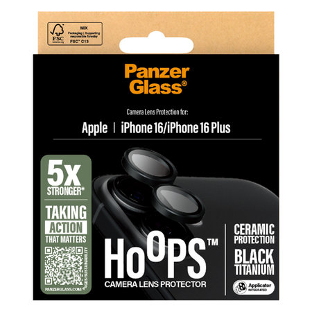 PanzerGlass - Kameralencse Védőburkolat Hoops Ceramic - iPhone 16 és 16 Plus, fekete