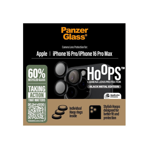 Objektívlencse védő Hoops iPhone 16 Pro Max/16 Pro, Fekete, PanzerGlass