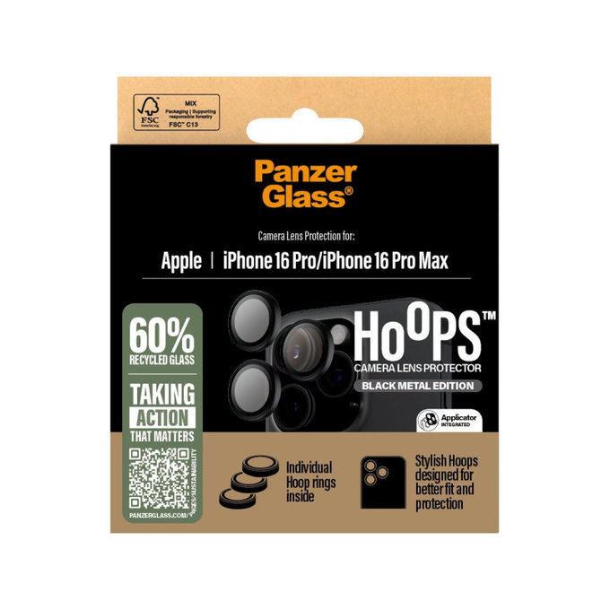 Objektívlencse védő Hoops iPhone 16 Pro Max/16 Pro, Fekete, PanzerGlass