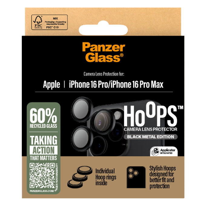 PanzerGlass - Kameralencse Védőburkolat Hoops - iPhone 16 Pro és 16 Pro Max, fekete