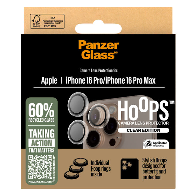 PanzerGlass - Kameralencse Védőburkolat Hoops - iPhone 16 Pro és 16 Pro Max, tiszta