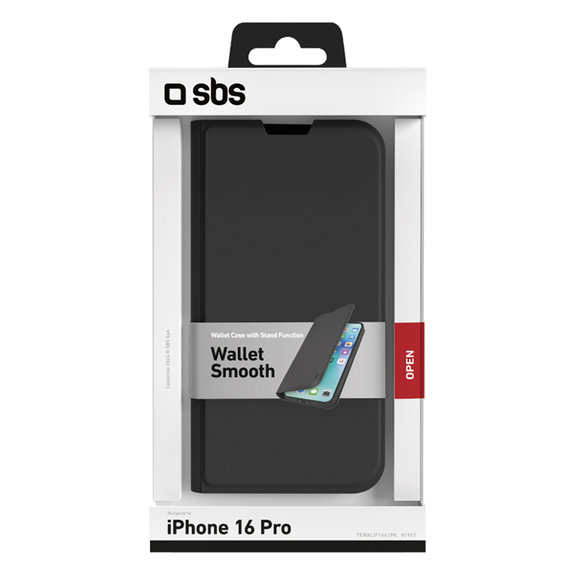 SBS - Tok Book Wallet Smooth - iPhone 16 Pro, fekete