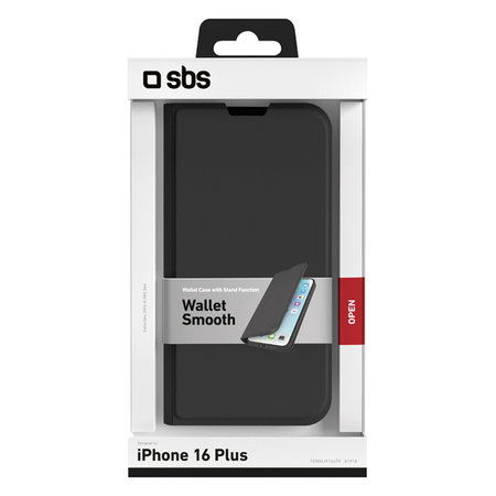 SBS - Tok Book Wallet Smooth - iPhone 16 Plus, fekete