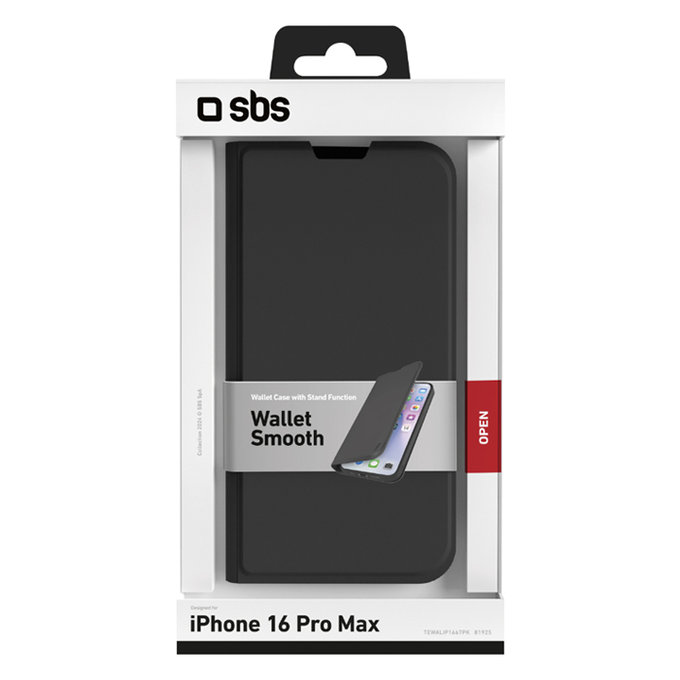 SBS - Tok Book Wallet Smooth - iPhone 16 Pro Max, fekete