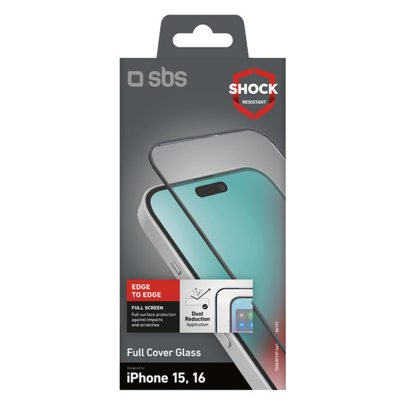 SBS - Edzett Üveg Full Cover - iPhone 16, fekete