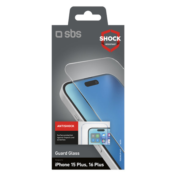 SBS - Edzett Üveg Guard Glass - iPhone 16 Plus, tiszta